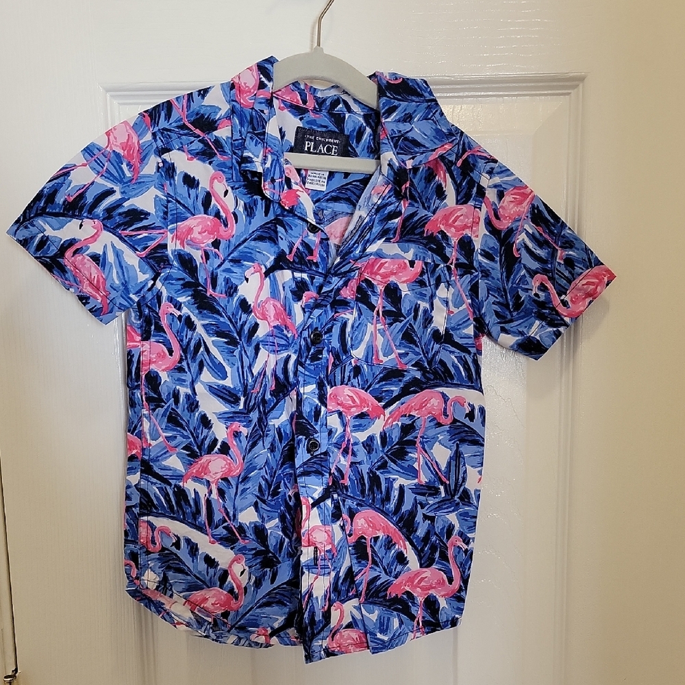 Childrens Place Tropical Flamingo Shirt - Pink and Blue